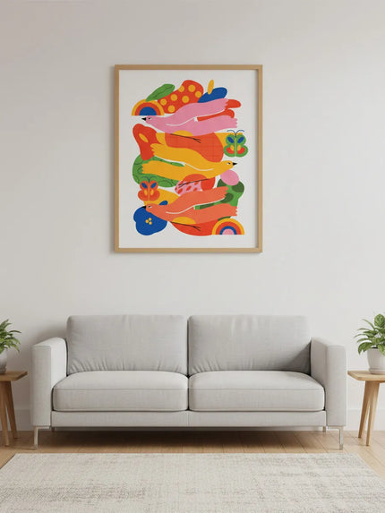 Renkli Kuşlar – Soyut Modern Çerçeveli Poster