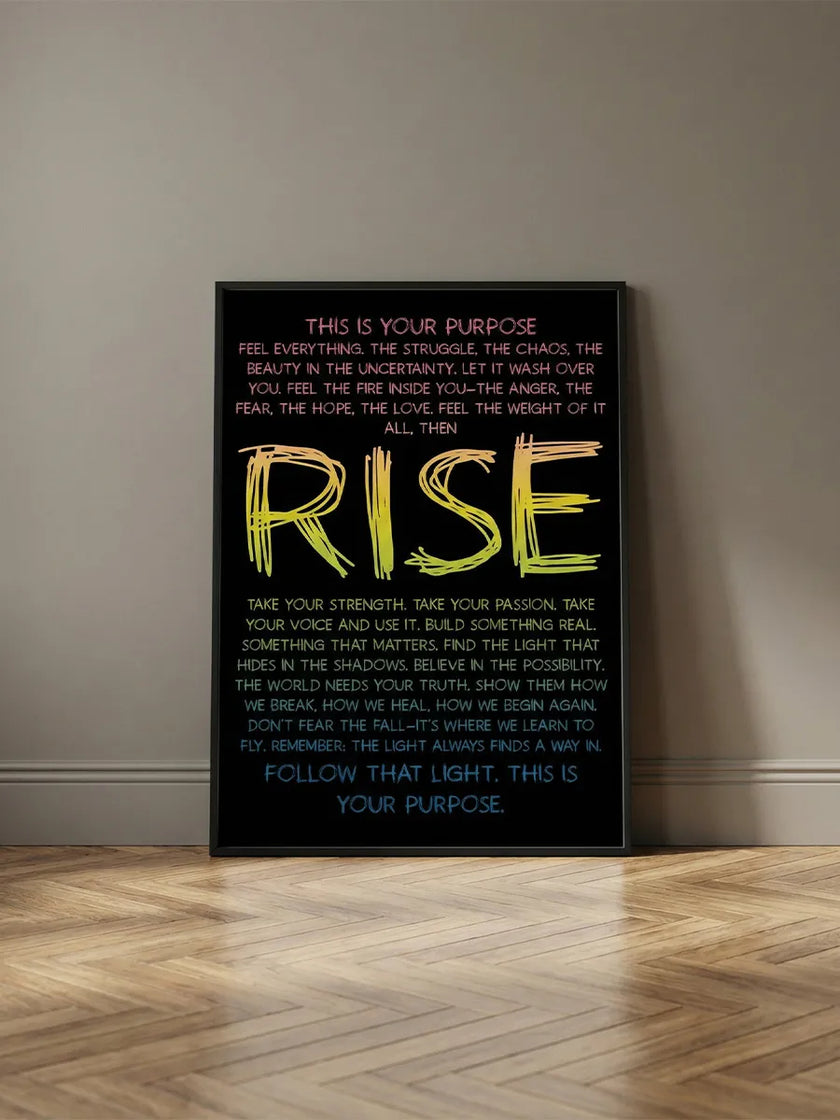 Rise Motivasyon Tipografi Çerçeveli Poster