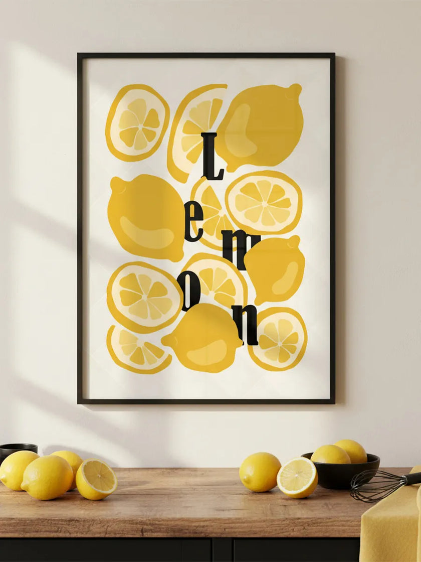 Sarı Limon İllüstrasyonu Çerçeveli Poster