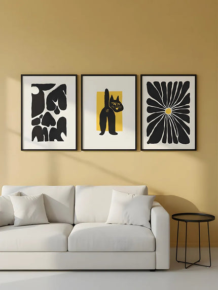 Siyah Minimal Çizim 3’lü Çerçeveli Poster Set