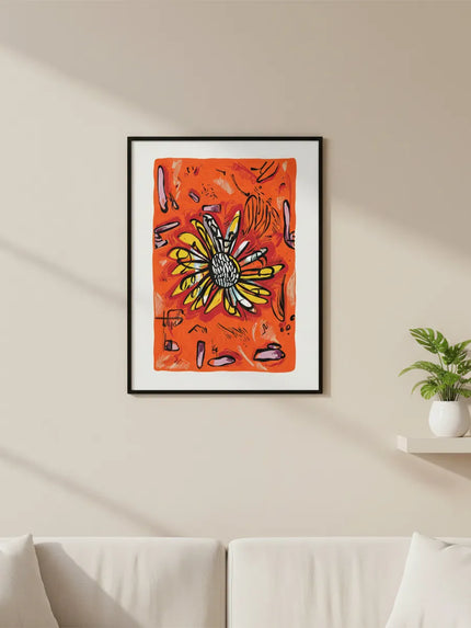 Turuncu Soyut Çiçek Çerçeveli Poster