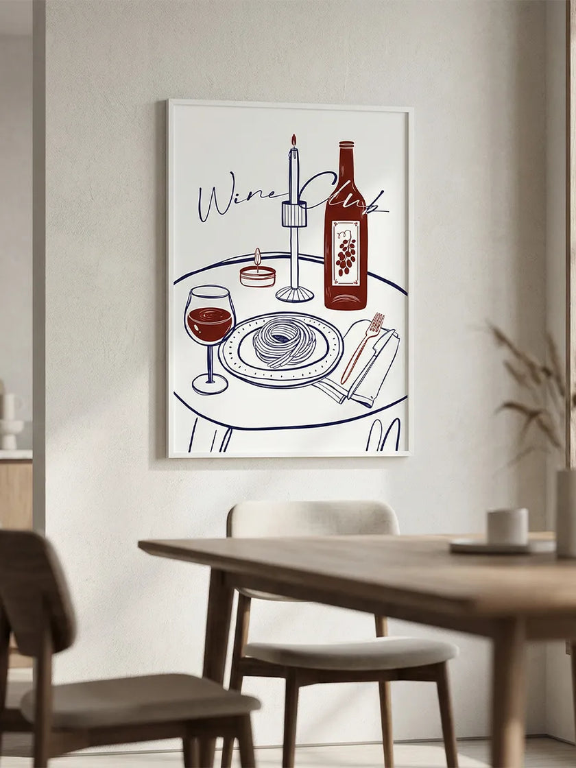 Wine Club İllüstrasyonu Çerçeveli Poster