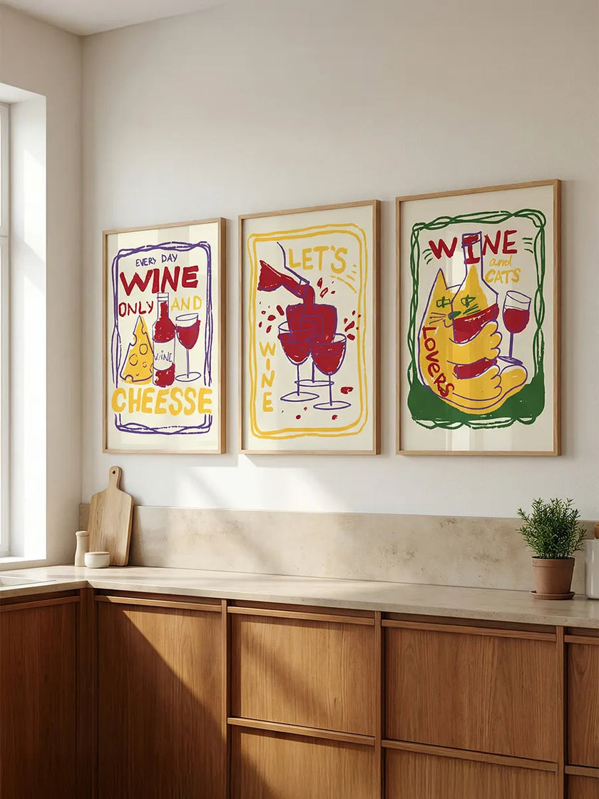 Wine & Fun 3'lü Çerçeveli Poster Set