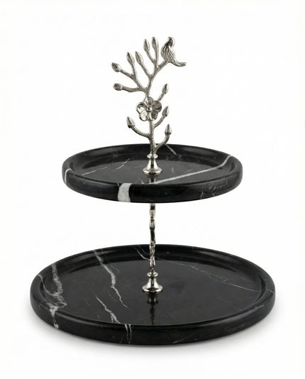 İki Katlı Mermer Sunum Tabağı