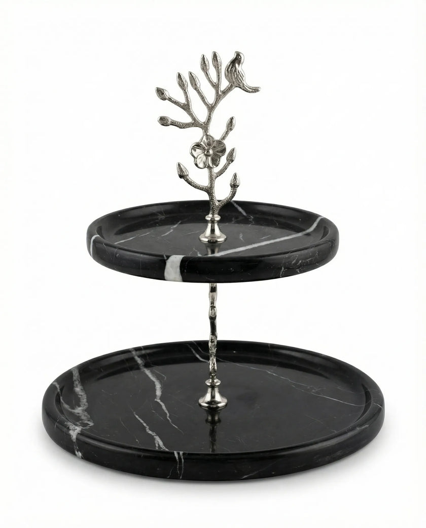 İki Katlı Mermer Sunum Tabağı