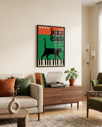 Jazz Club Cat Çerçeveli Poster