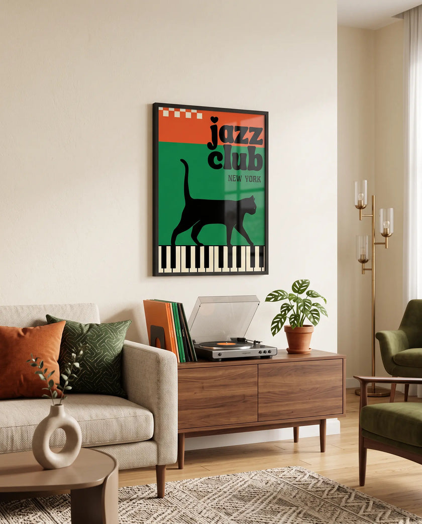 Jazz Club Cat Çerçeveli Poster