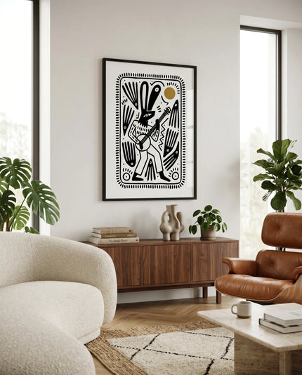 Soyut Müzisyen İllüstrasyon Çerçeveli Poster