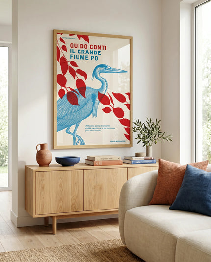 Blue Heron Vintage Çerçeveli Poster
