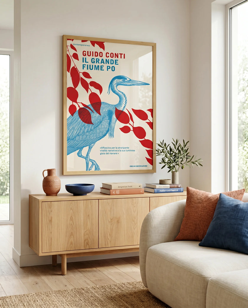 Blue Heron Vintage Çerçeveli Poster