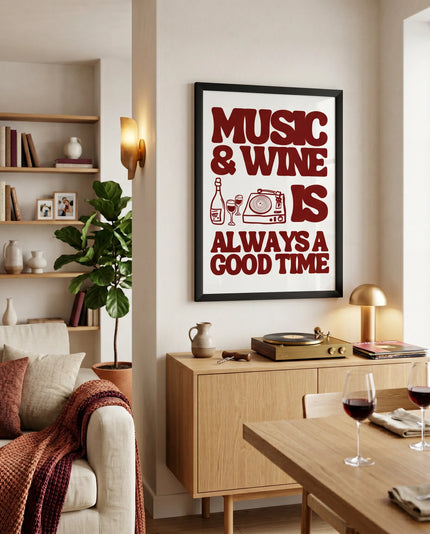 Music & Wine Çerçeveli Poster