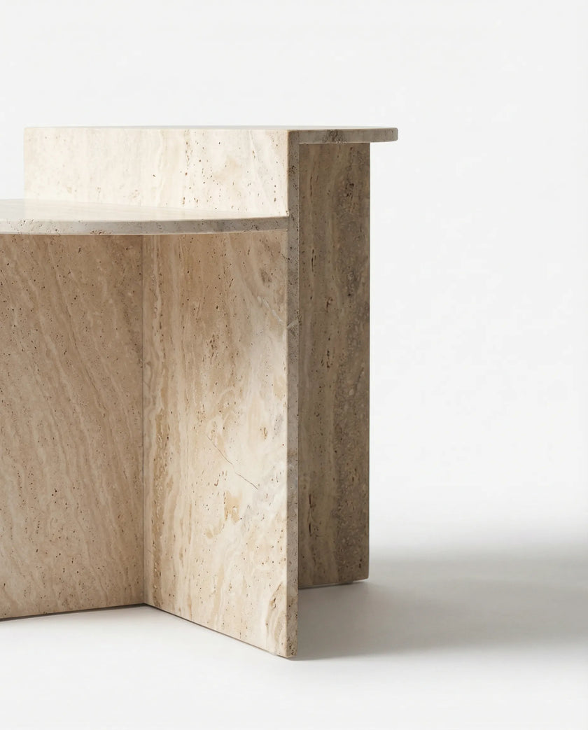 Traverten Kademeli Yan Sehpa